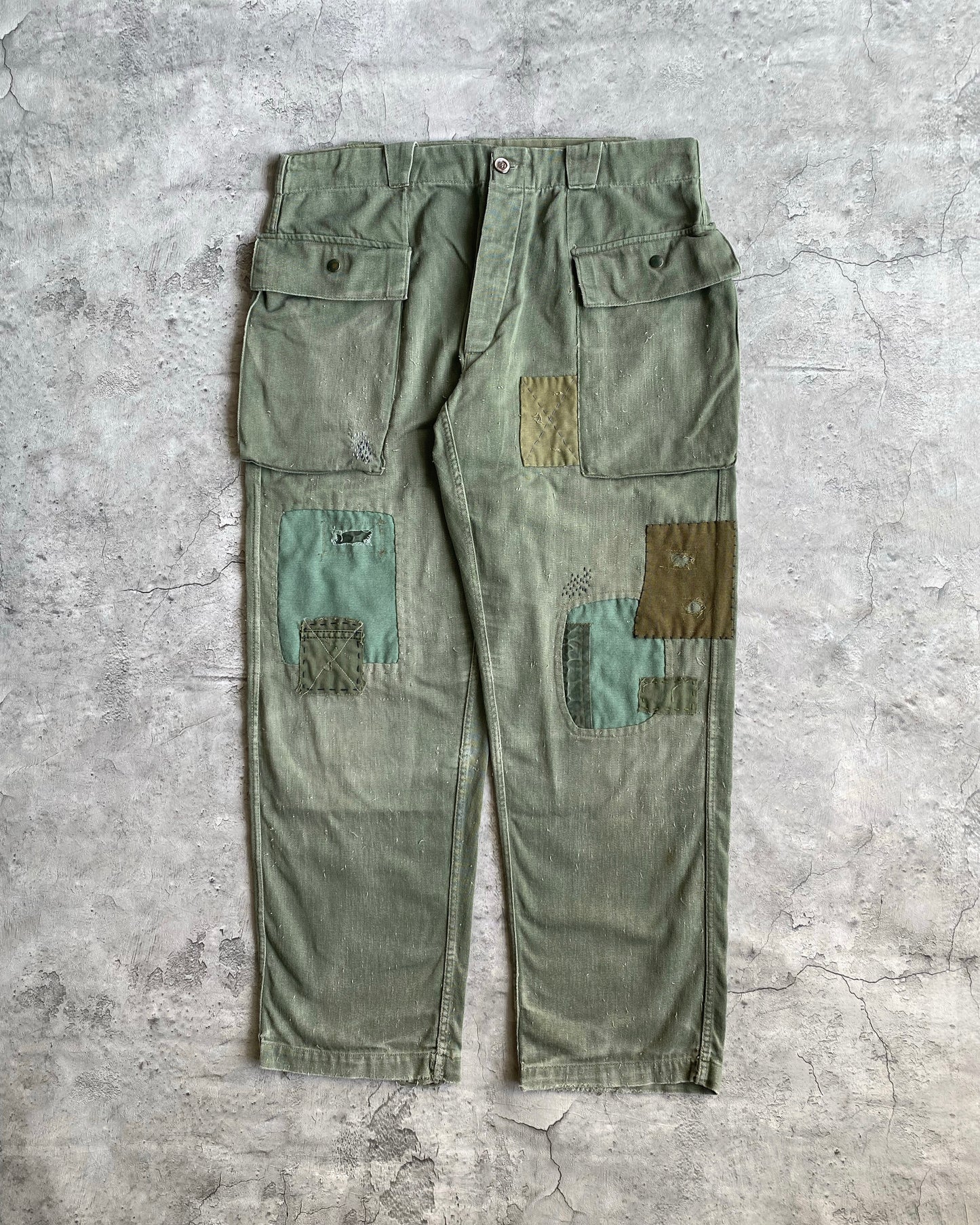 1970S FRANCE ARMY PATCHED WORK TROUSERS (36x28)