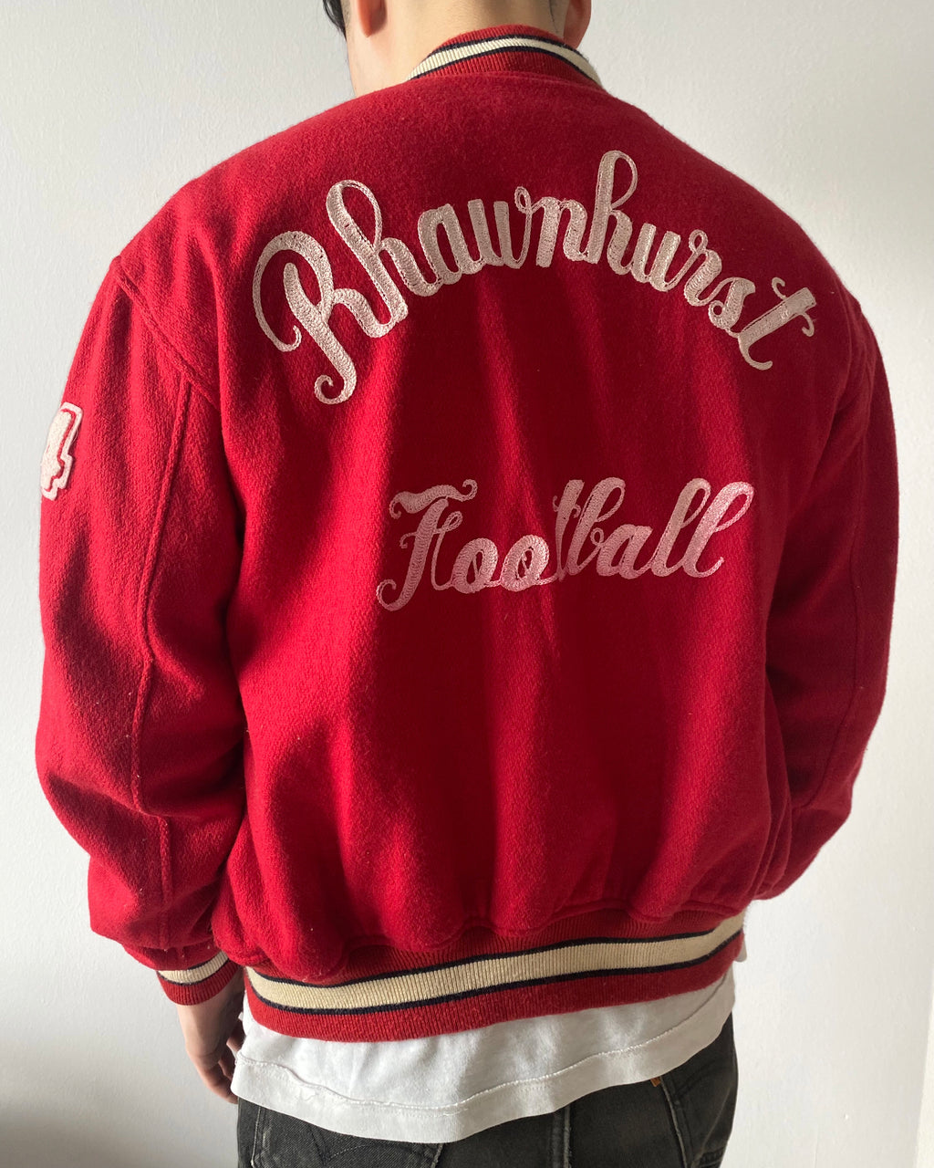 1980S 'RHAUNHUNST FOOTBALL' WOOL VARSITY JACKET (S-L)