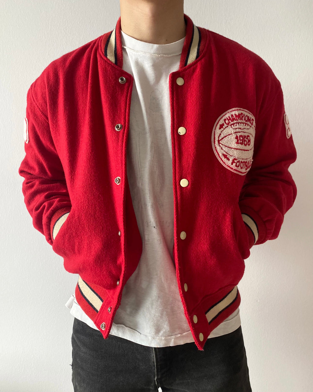1980S 'RHAUNHUNST FOOTBALL' WOOL VARSITY JACKET (S-L)