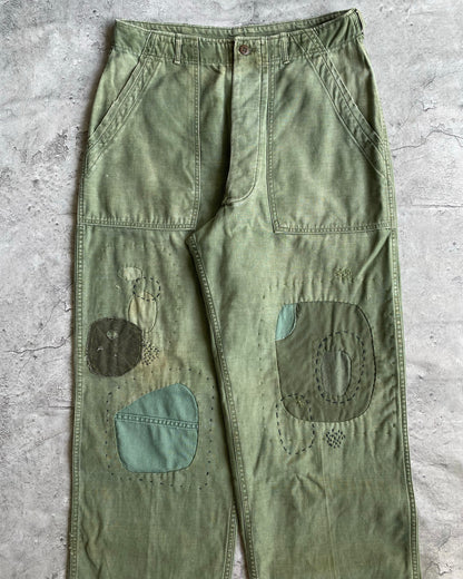 1960S OG-107 SATEEN US ARMY PATCHED TROUSERS (31-34)