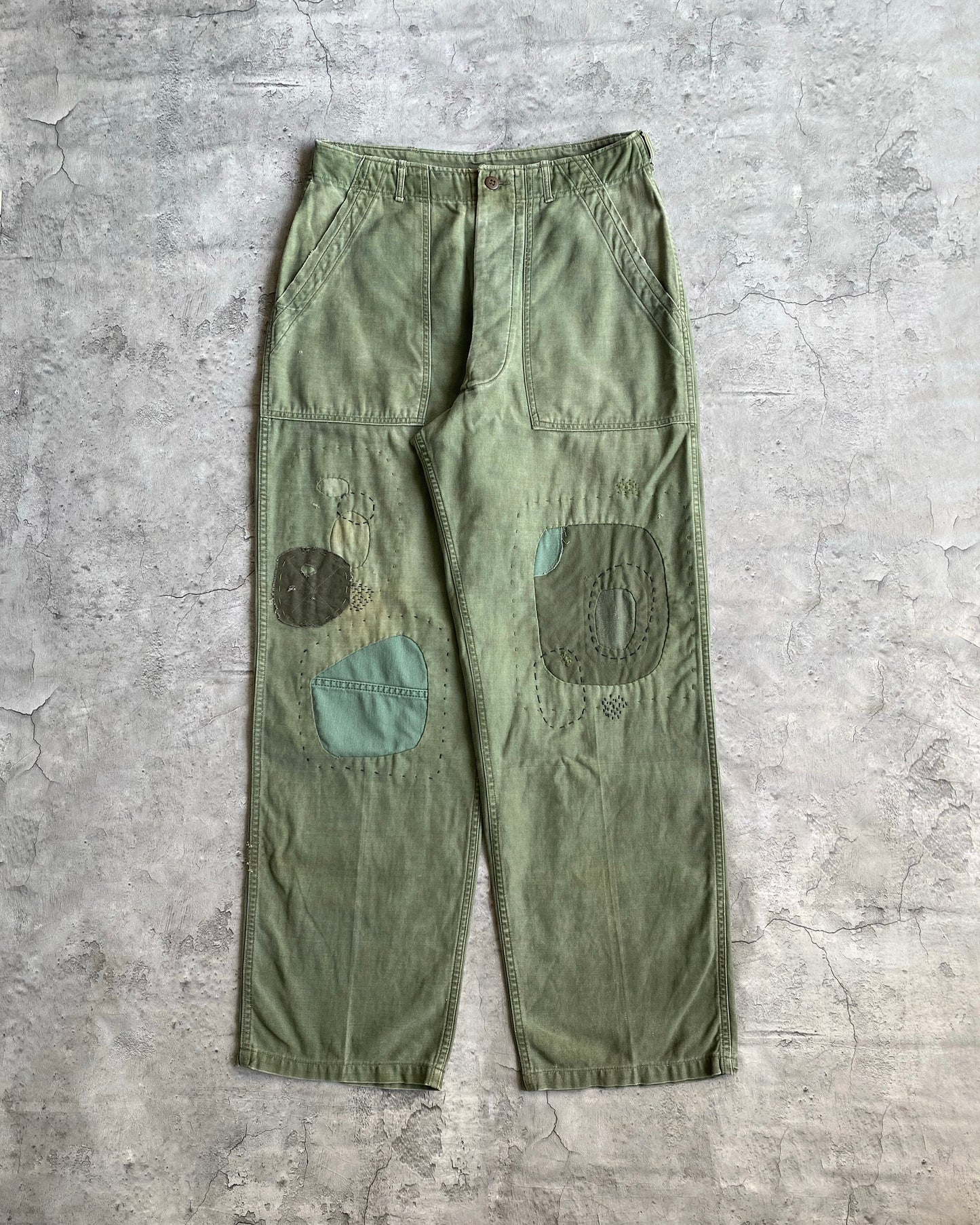 1960S OG-107 SATEEN US ARMY PATCHED TROUSERS (31-34)