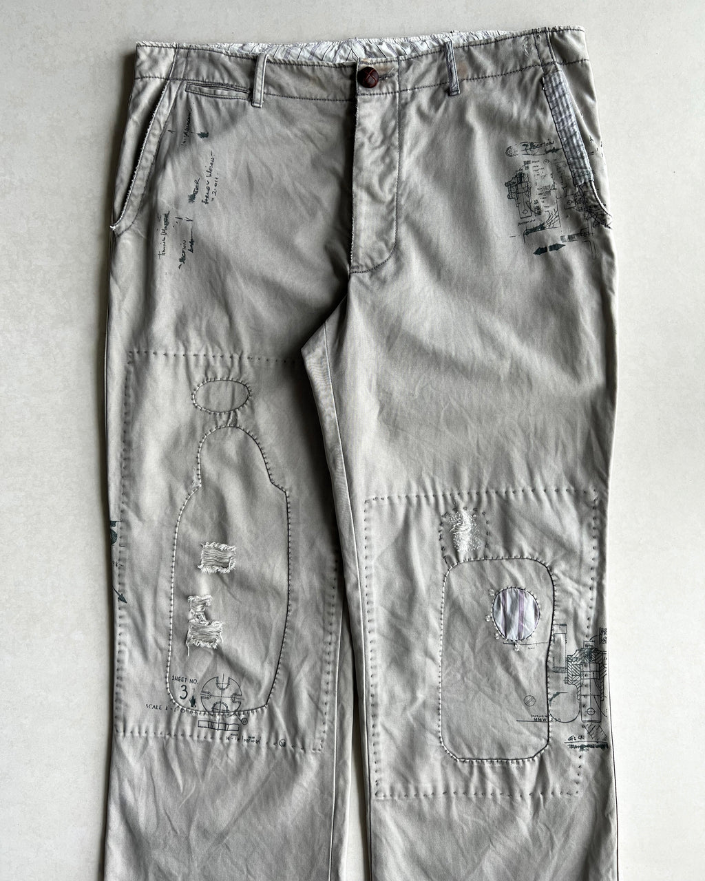 1990S BEIGE RALPH LAUREN REPAIRED TROUSERS (36X34)