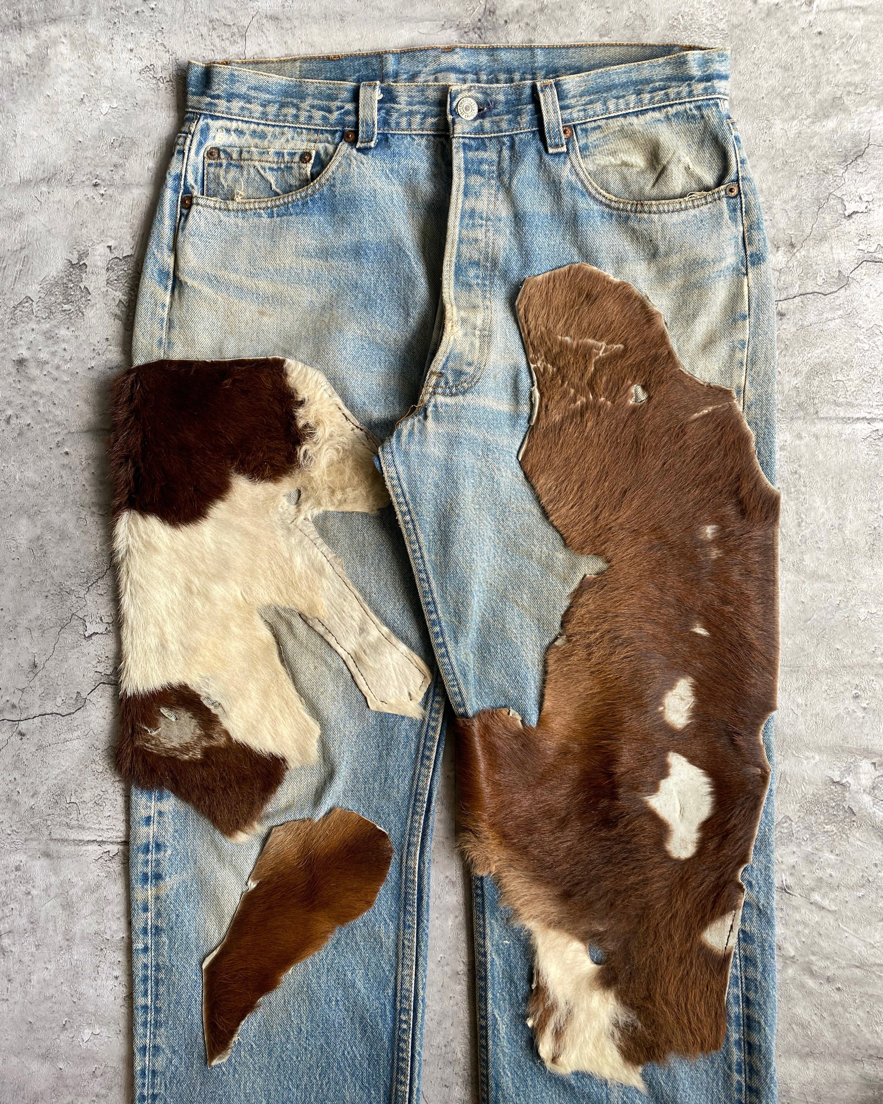 1980S PONY LEATHER/HAIR LEVI'S 501 JEANS (34x32)