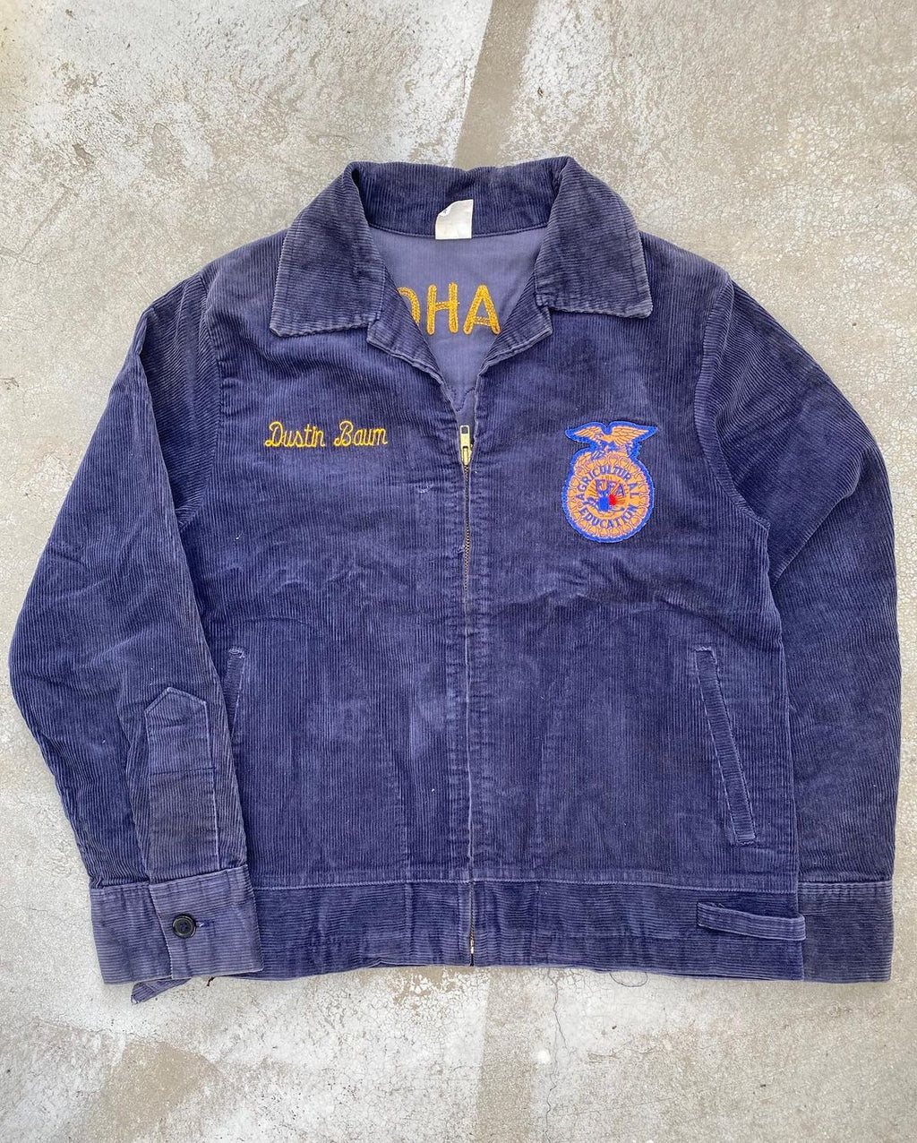 1980S ‘OKLAHOMA FAIRVIEW’ FADED FFA CORDUROY JACKET (S/M)
