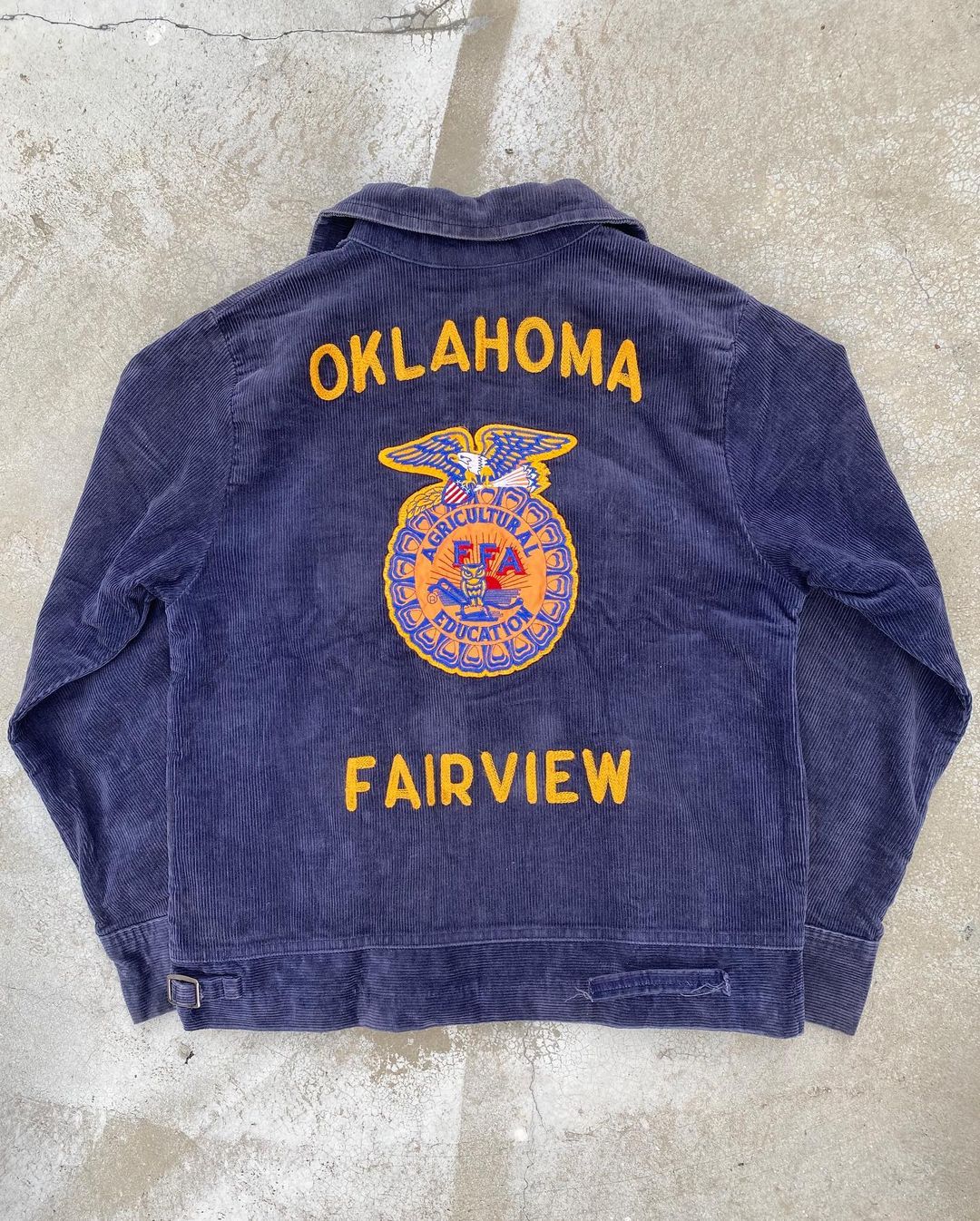 1980S ‘OKLAHOMA FAIRVIEW’ FADED FFA CORDUROY JACKET (S/M)