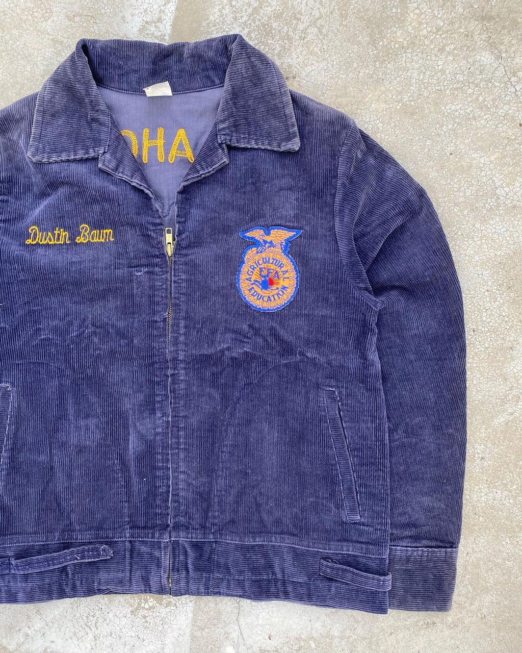 1980S ‘OKLAHOMA FAIRVIEW’ FADED FFA CORDUROY JACKET (S/M)