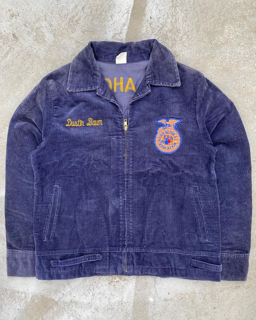 1980S ‘OKLAHOMA FAIRVIEW’ FADED FFA CORDUROY JACKET (S/M)