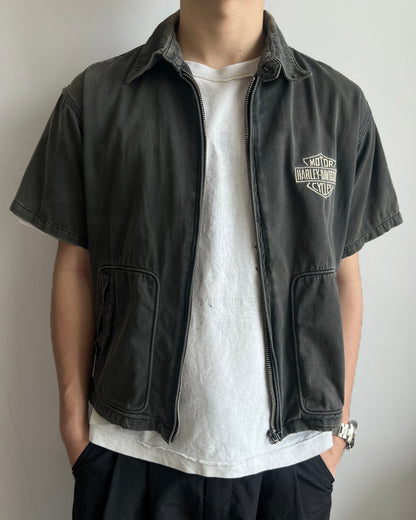 2000S FADED BLACK HARLEY DAVIDSON ZIP-UP WORK SHIRT (L)