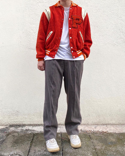 1950S SUN FADED ‘P’ LETTERMAN ORANGE VARSITY JACKET (M/L)