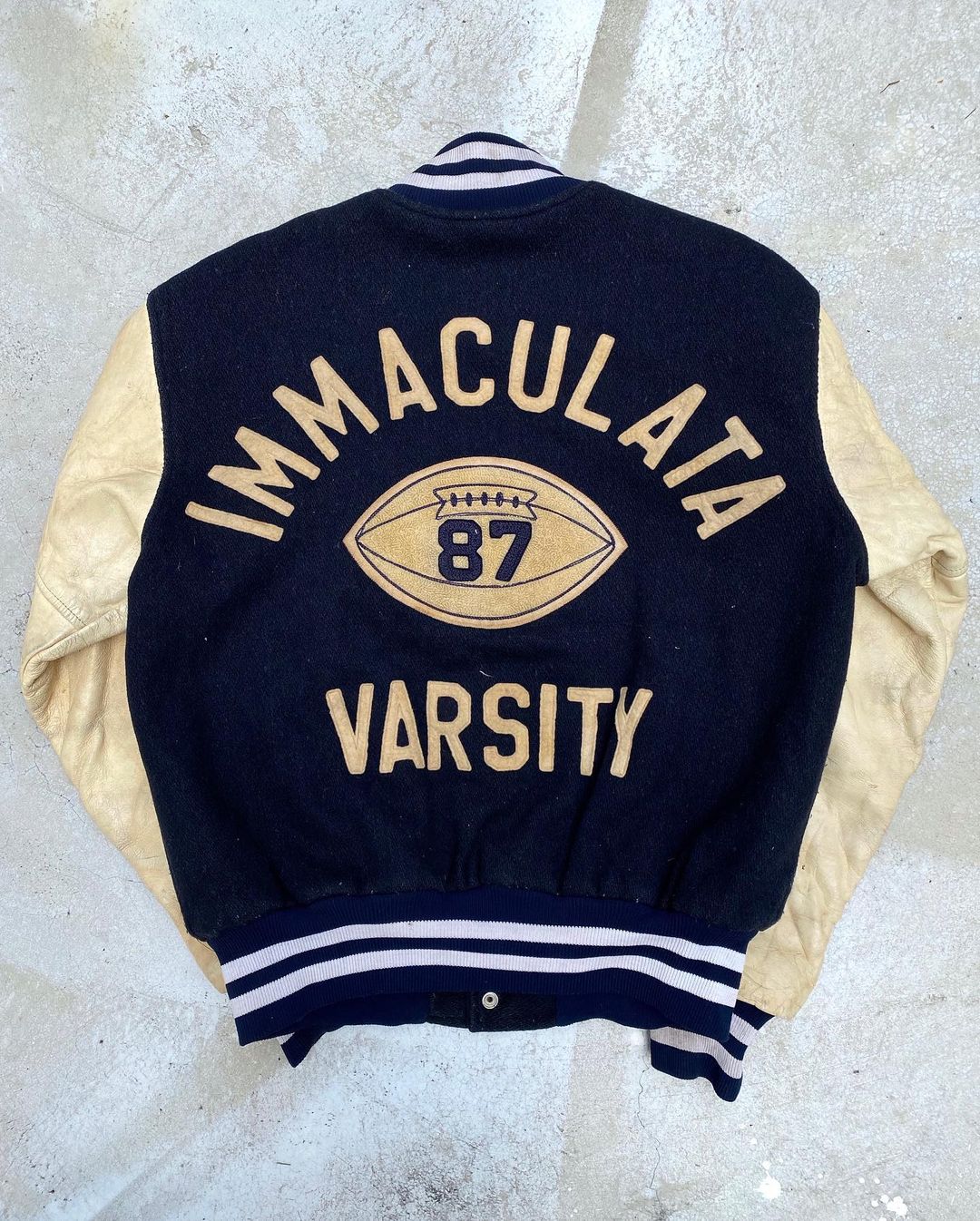 1987 ‘IMMACULATA VARSITY’ LEATHER SLEEVES VARSITY JACKET (M/L)