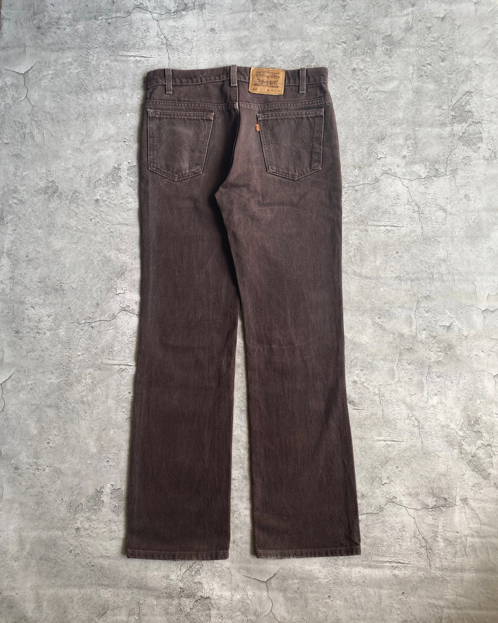 1990S DARK BROWN LEVI'S 517 FLARE JEANS (34X32)