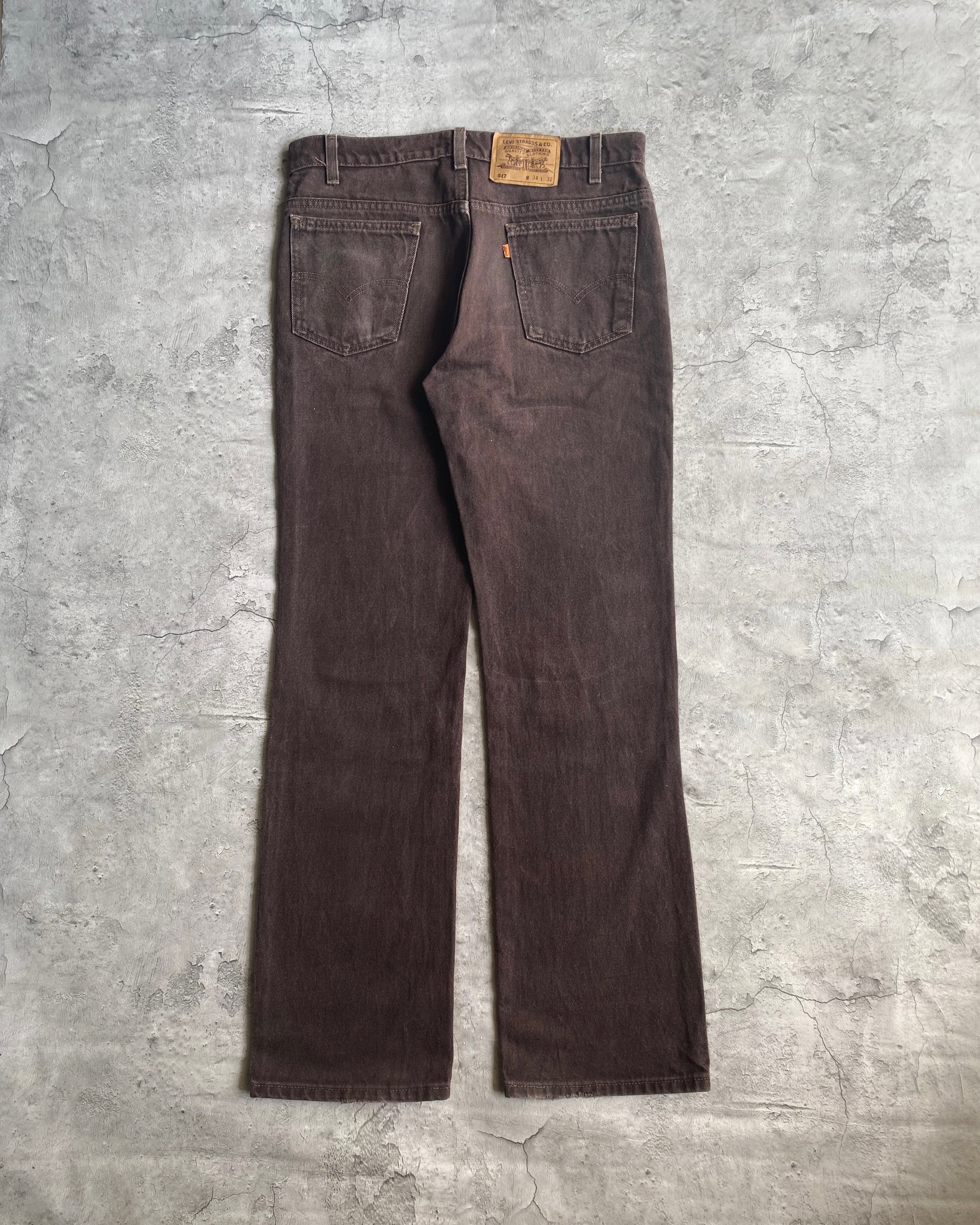 1990S DARK BROWN LEVI'S 517 FLARE JEANS (34X32)