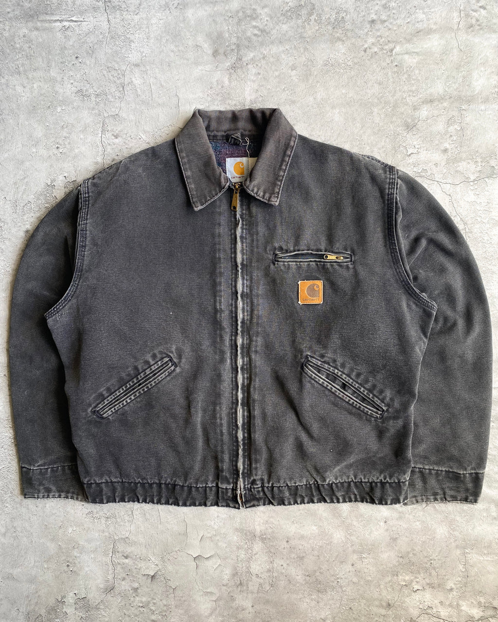 1990S FADED BLACK CARHARTT DETROIT JACKET (L)