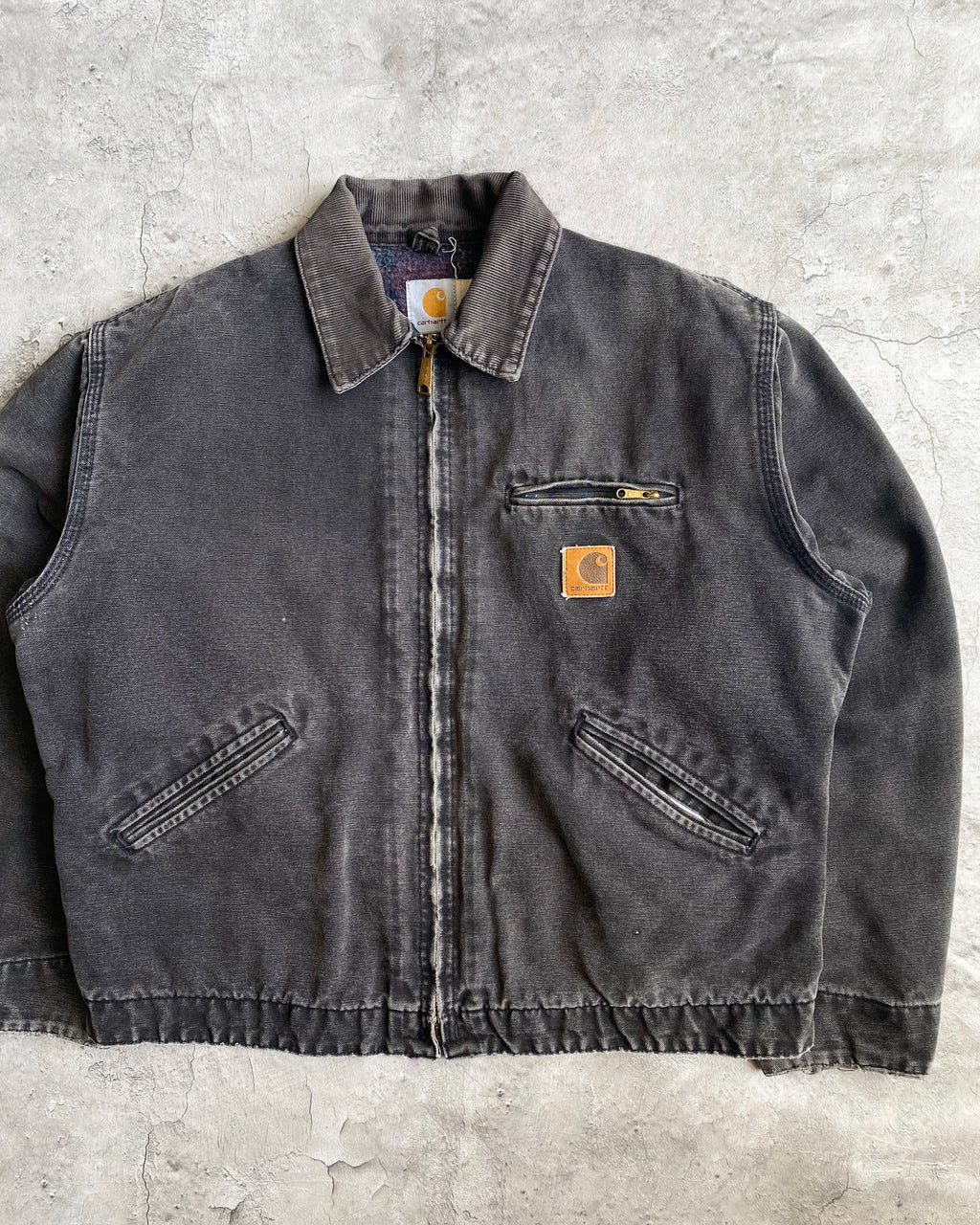 1990S FADED BLACK CARHARTT DETROIT JACKET (L)