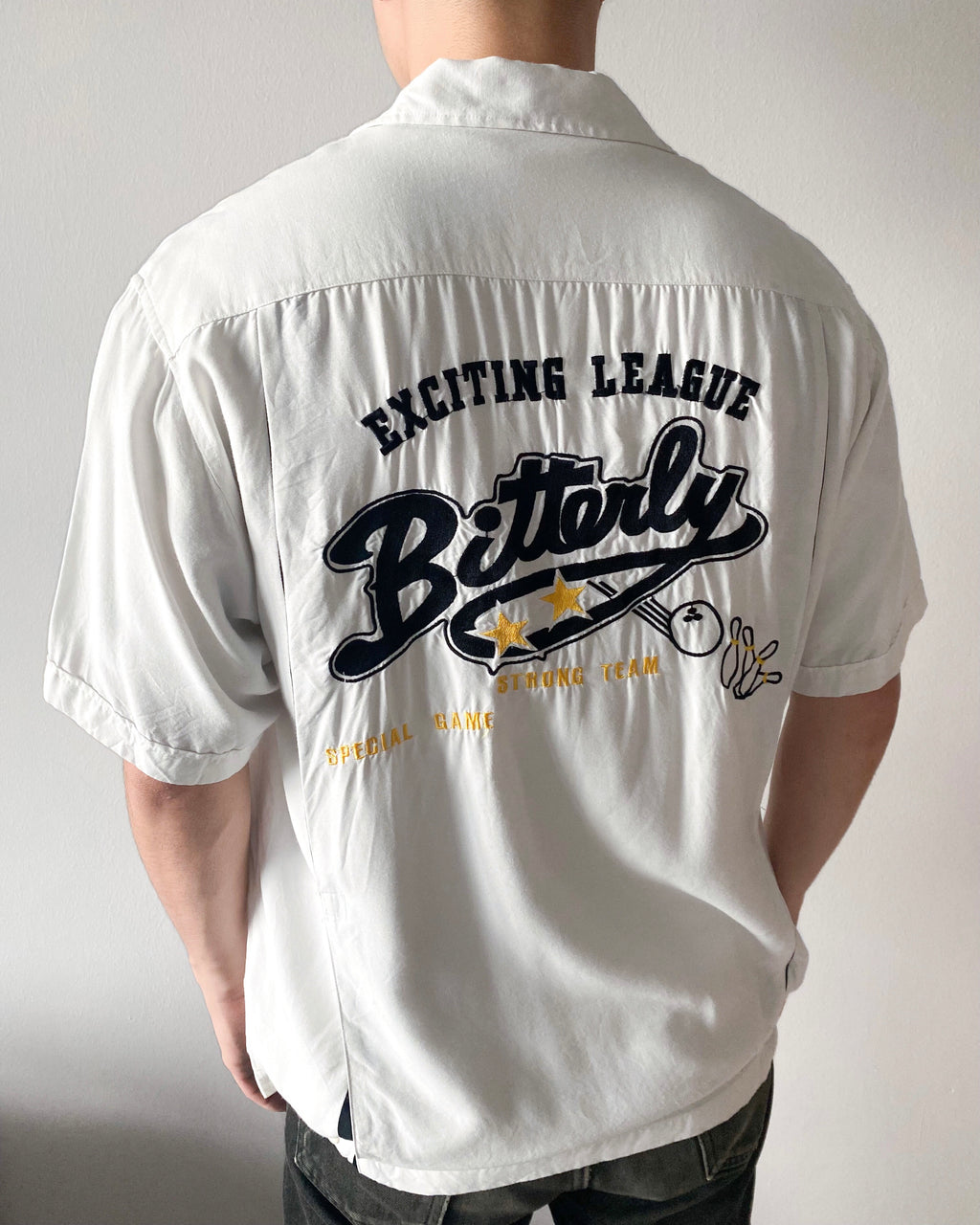 1990S 'EXICITING LEAGUE" RAYON BOWLING SHIRT (S-L)