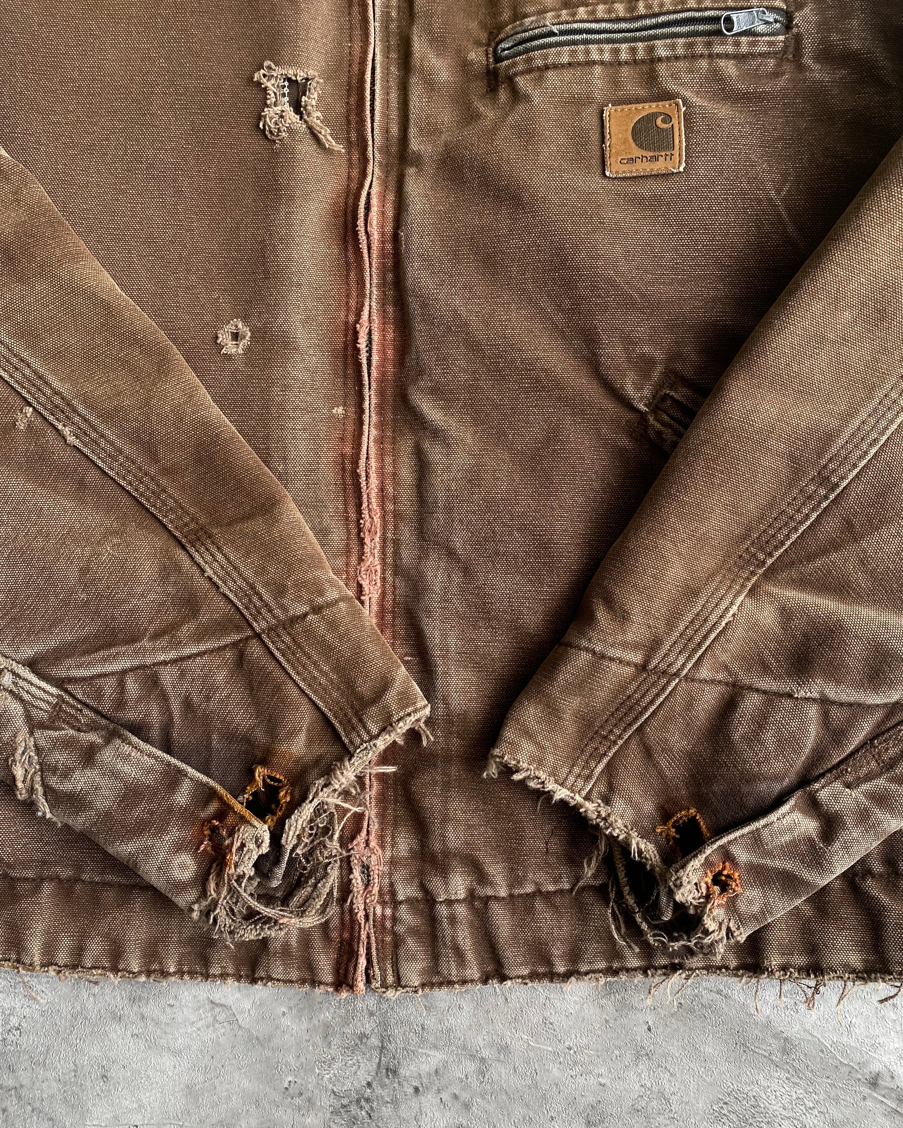 1990S SUN FADED BROWN DISTRESSED CARHARTT DETROIT JACKET (M)