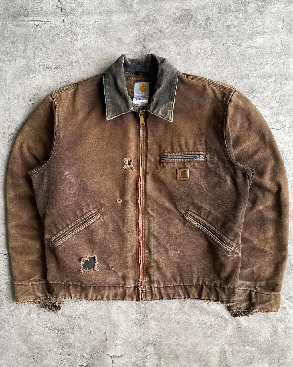 1990S SUN FADED BROWN DISTRESSED CARHARTT DETROIT JACKET (M)
