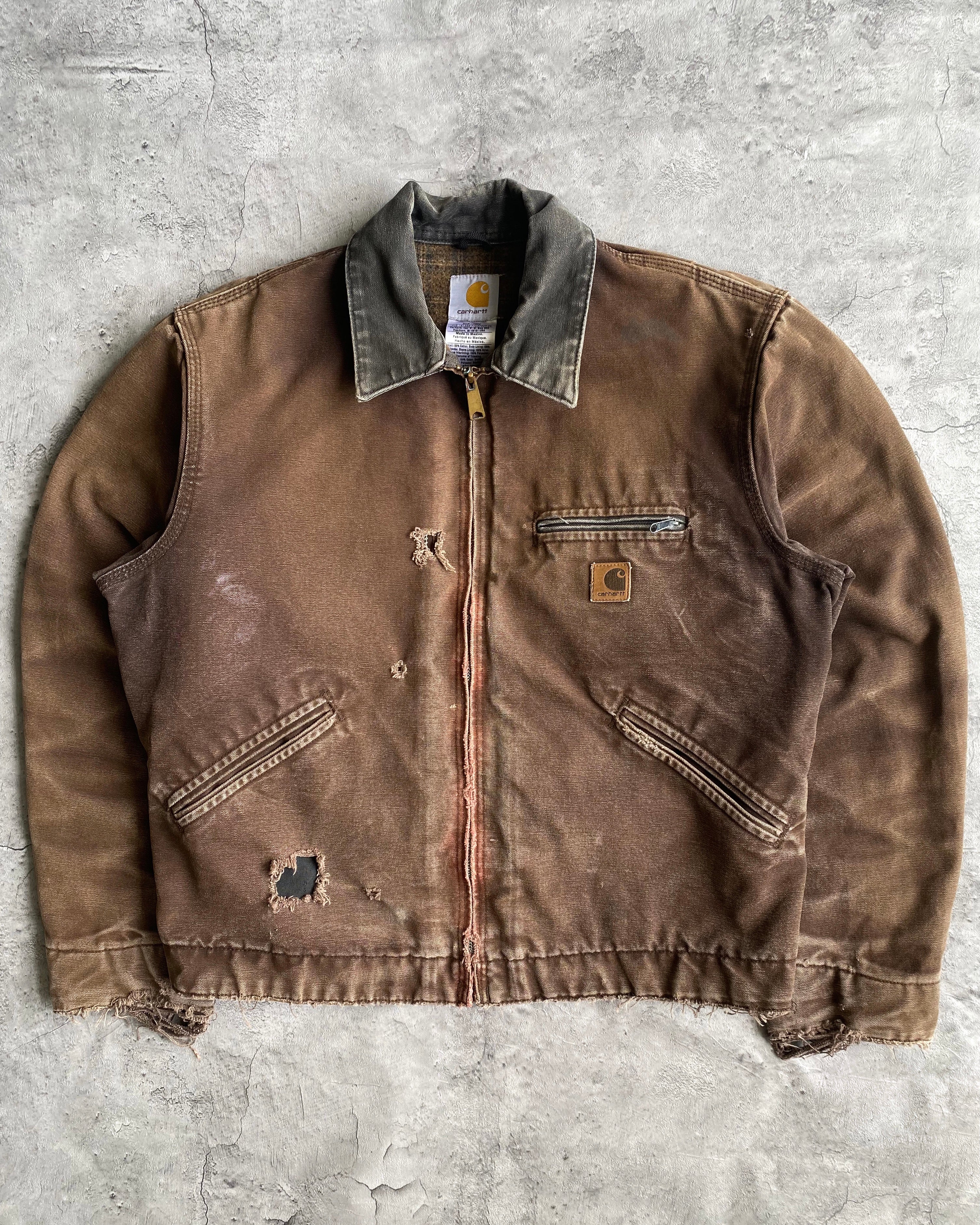 1990S SUN FADED BROWN DISTRESSED CARHARTT DETROIT JACKET (M)