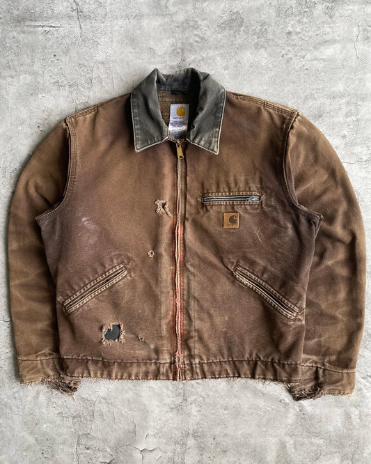1990S SUN FADED BROWN DISTRESSED CARHARTT DETROIT JACKET (M)