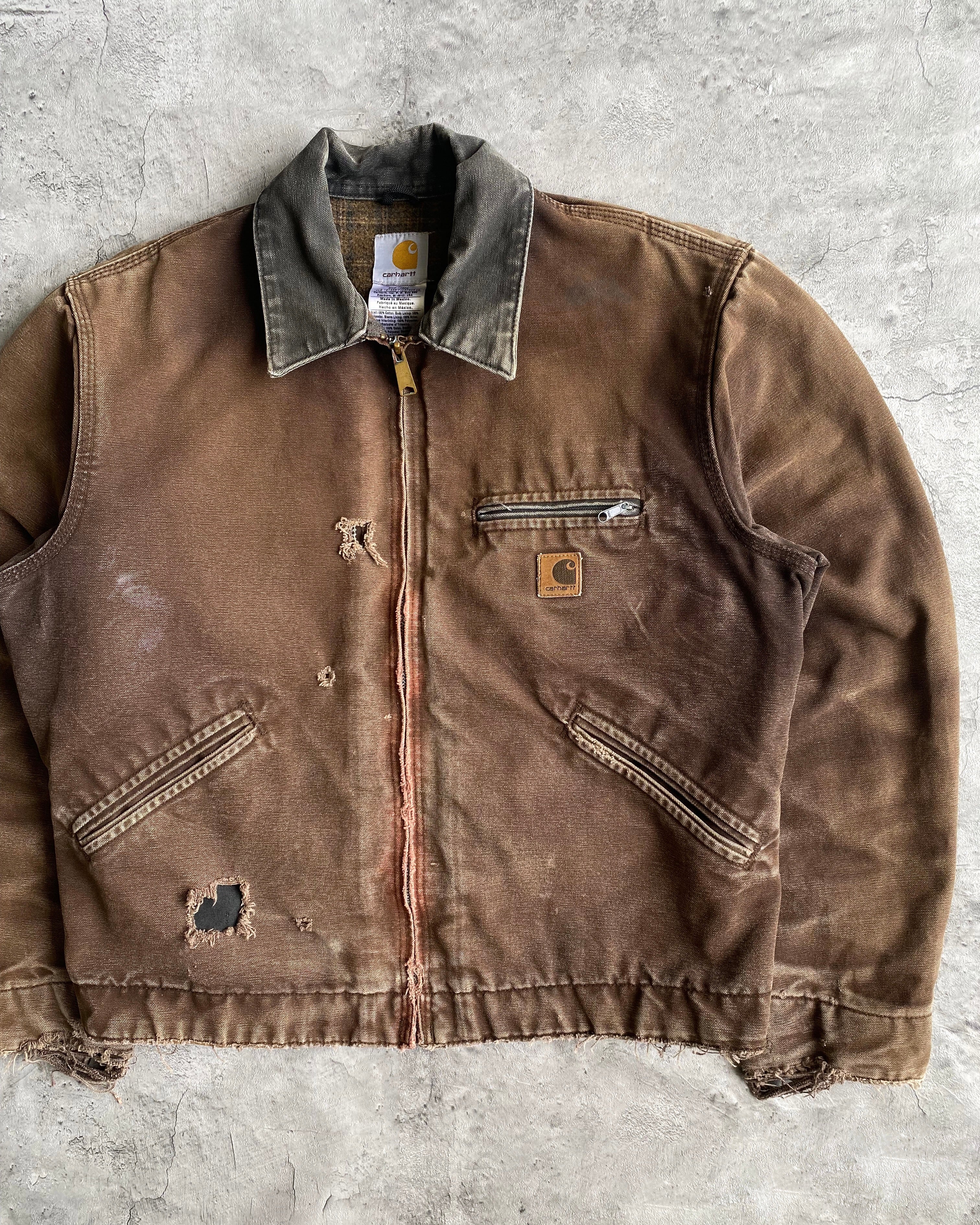 1990S SUN FADED BROWN DISTRESSED CARHARTT DETROIT JACKET (M)