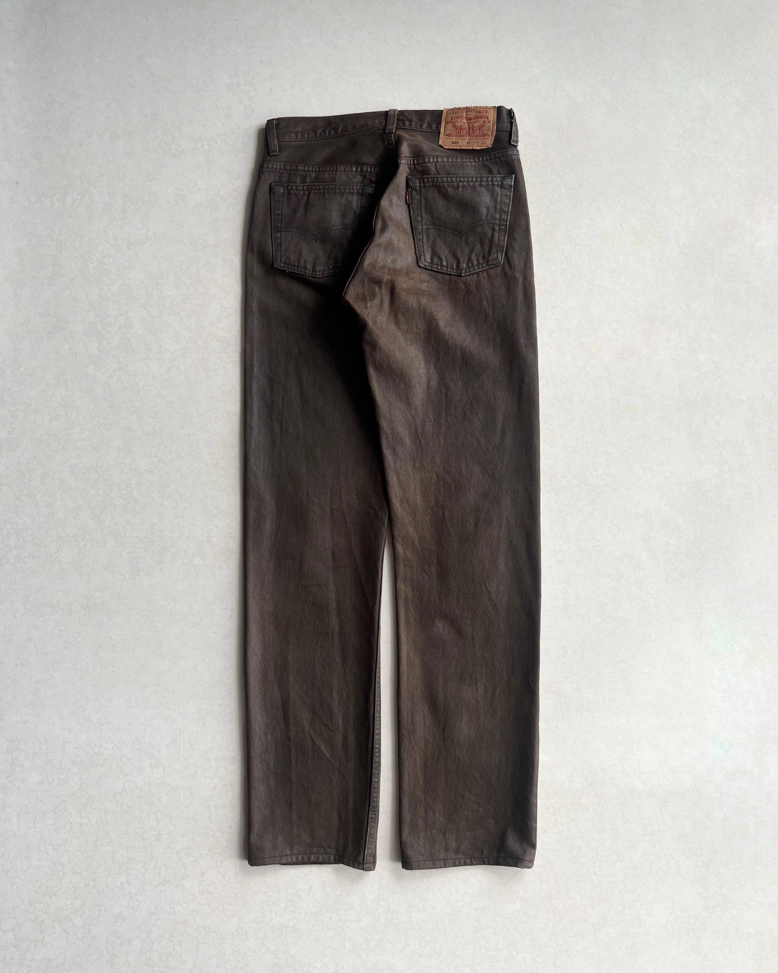 1980S DARK BROWN LEVI'S 501 WAXED JEANS (30X36)