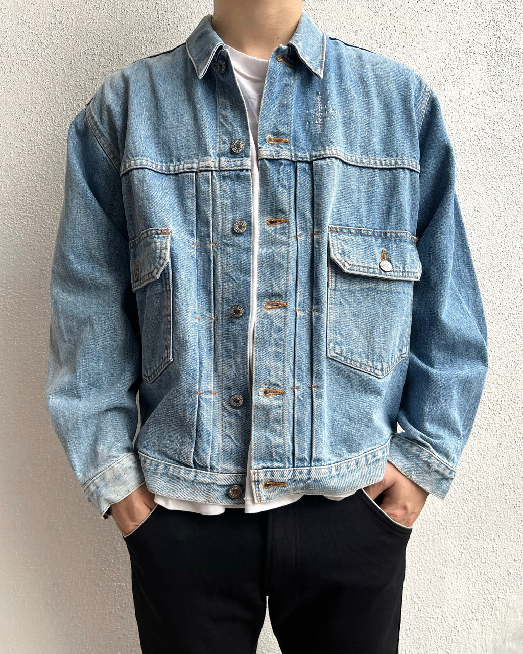 1990S FADED LEVI'S TYPE II SASHIKO DENIM JACKET (L/XL)