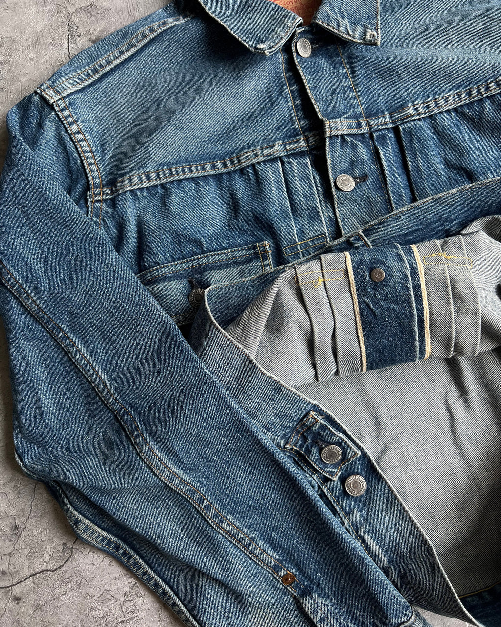 1990S FADED BIG E USA LEVI'S TYPE II SELVEDGE DENIM JACKET (M/L)