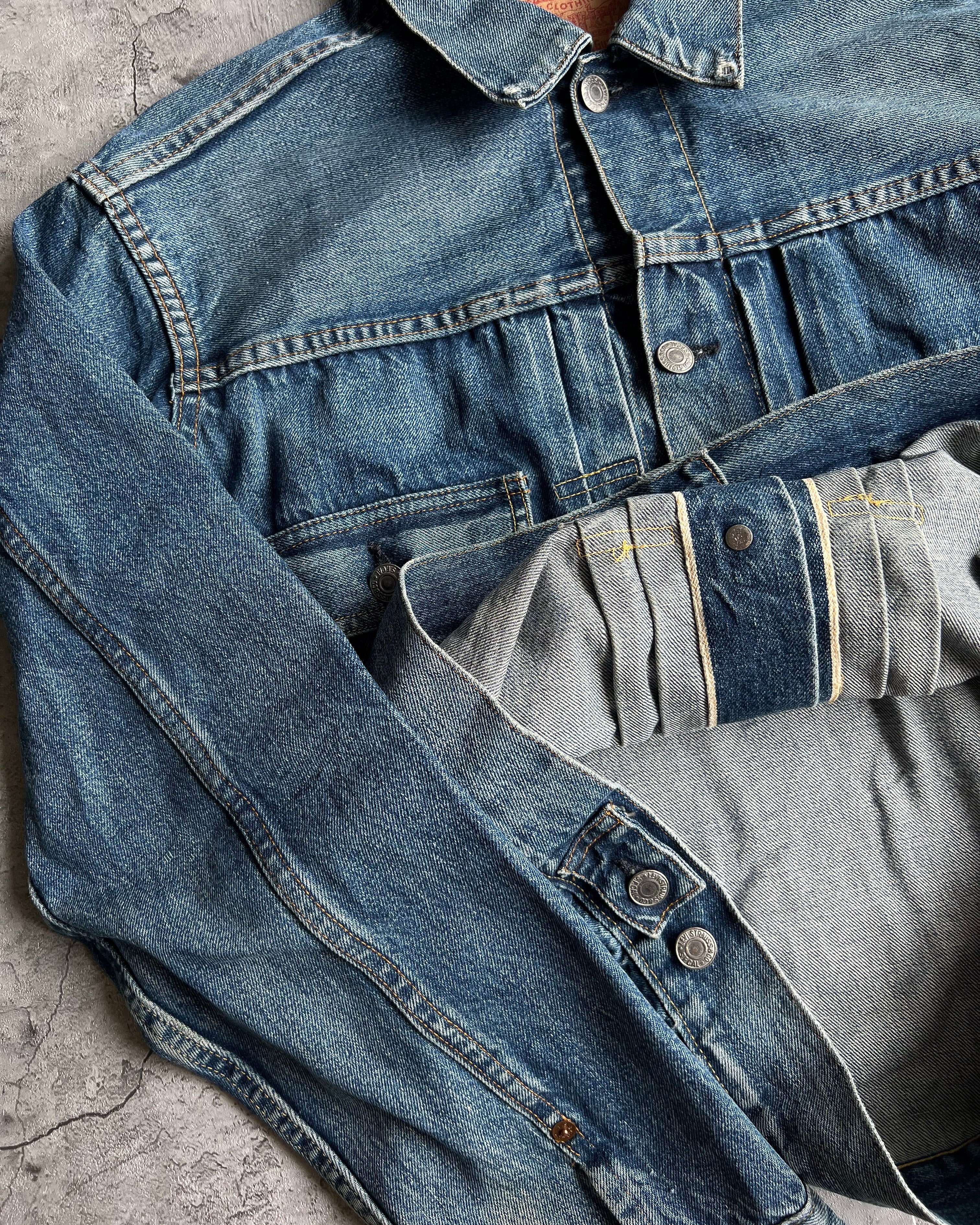 1990S FADED BIG E USA LEVI'S TYPE II SELVEDGE DENIM JACKET (M/L)