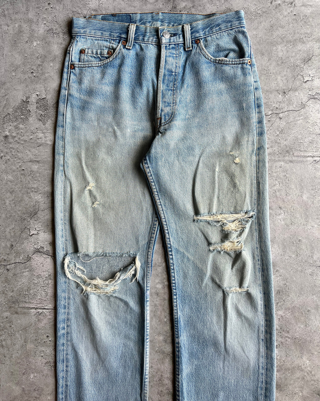1980S FADED WASHED LEVI'S 501 DISTRESSED JEANS (31X36)