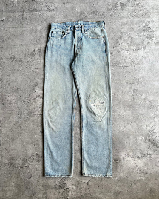 1980S LIGHT WASHED LEVI'S 501 REPAIRED JEANS (30X32)