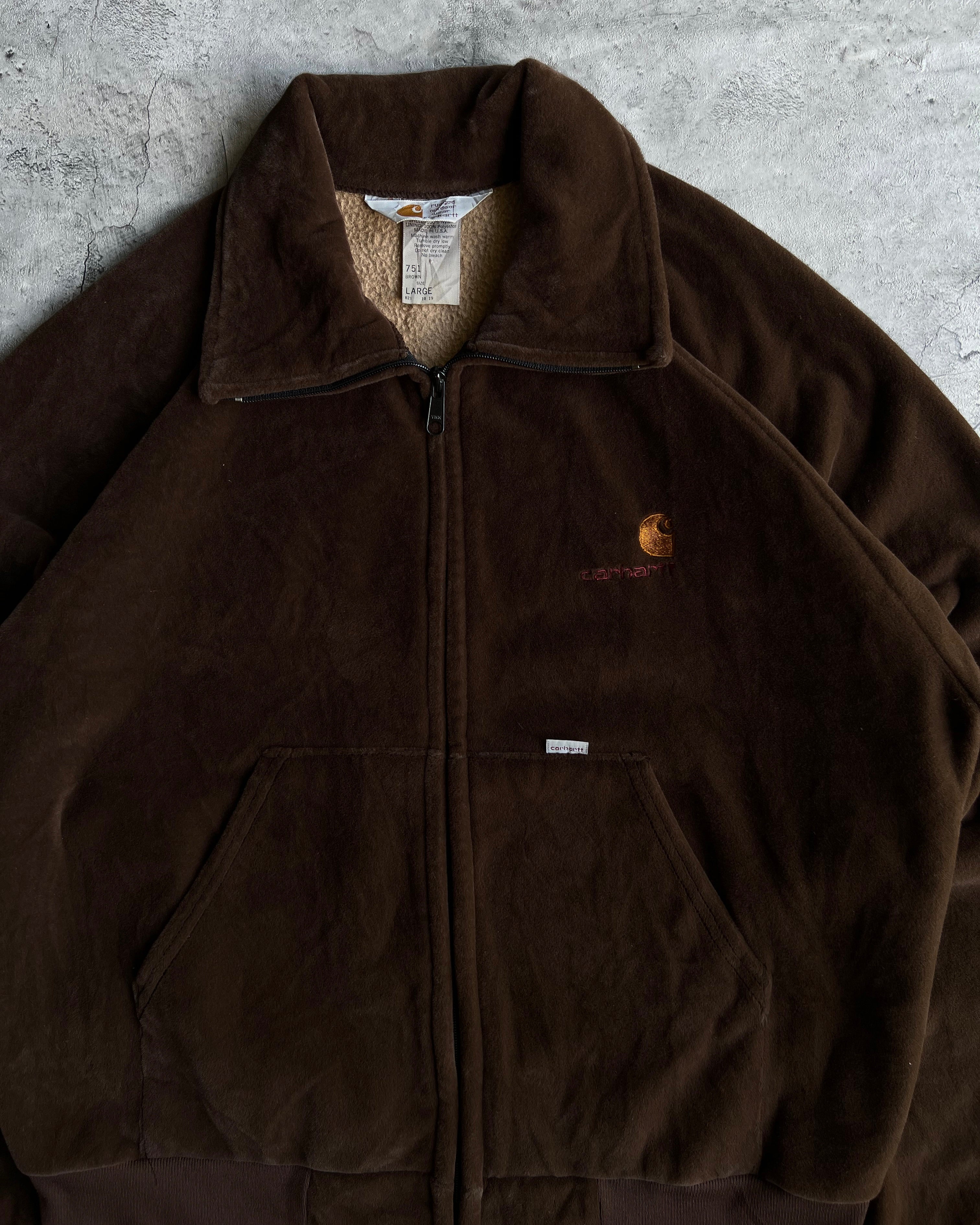 1990S BROWN VELOUR CARHARTT ZIPUP SWEATS (L)