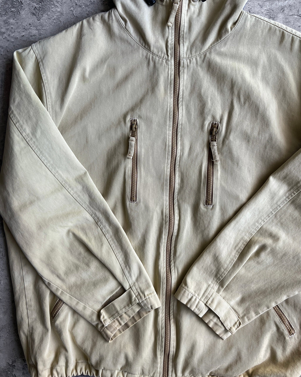 1990S/2000S CREAM STUSSY HOODED UTILITY JACKET (L)