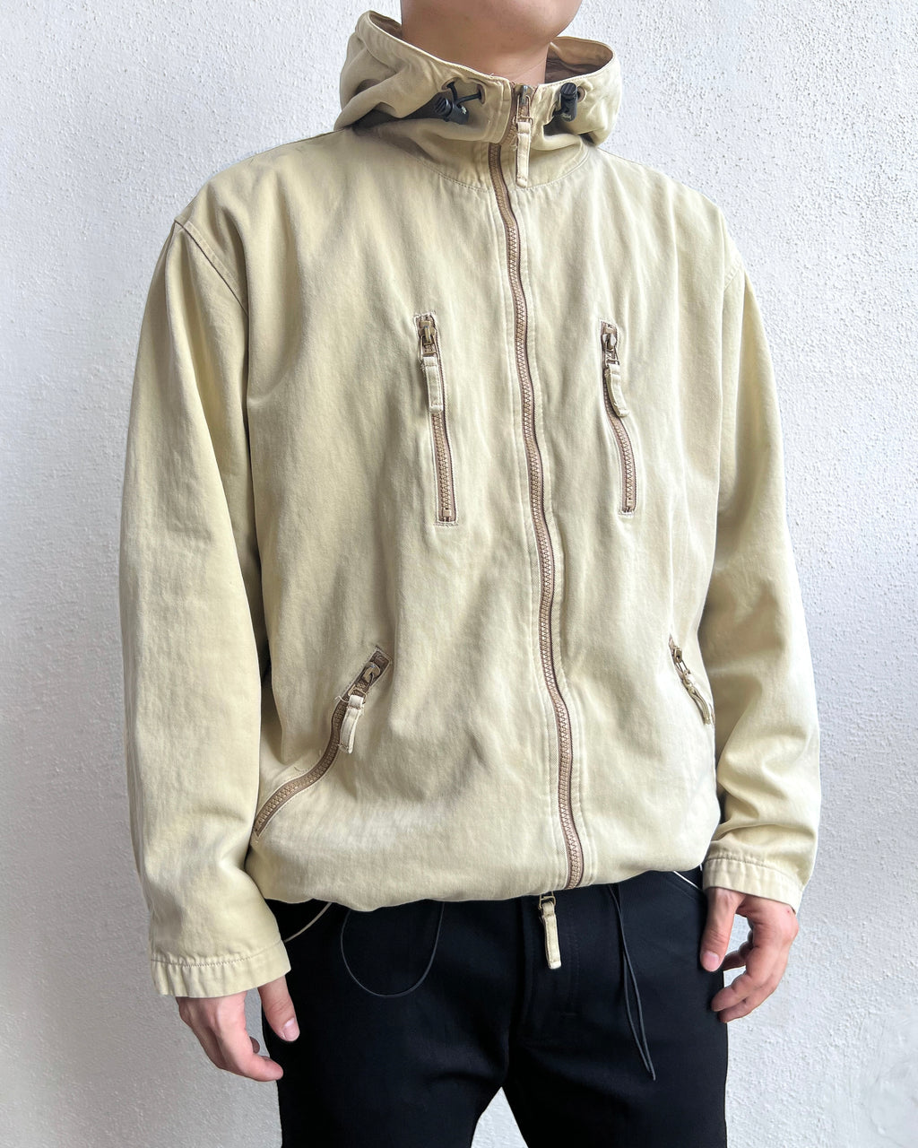 1990S/2000S CREAM STUSSY HOODED UTILITY JACKET (L)