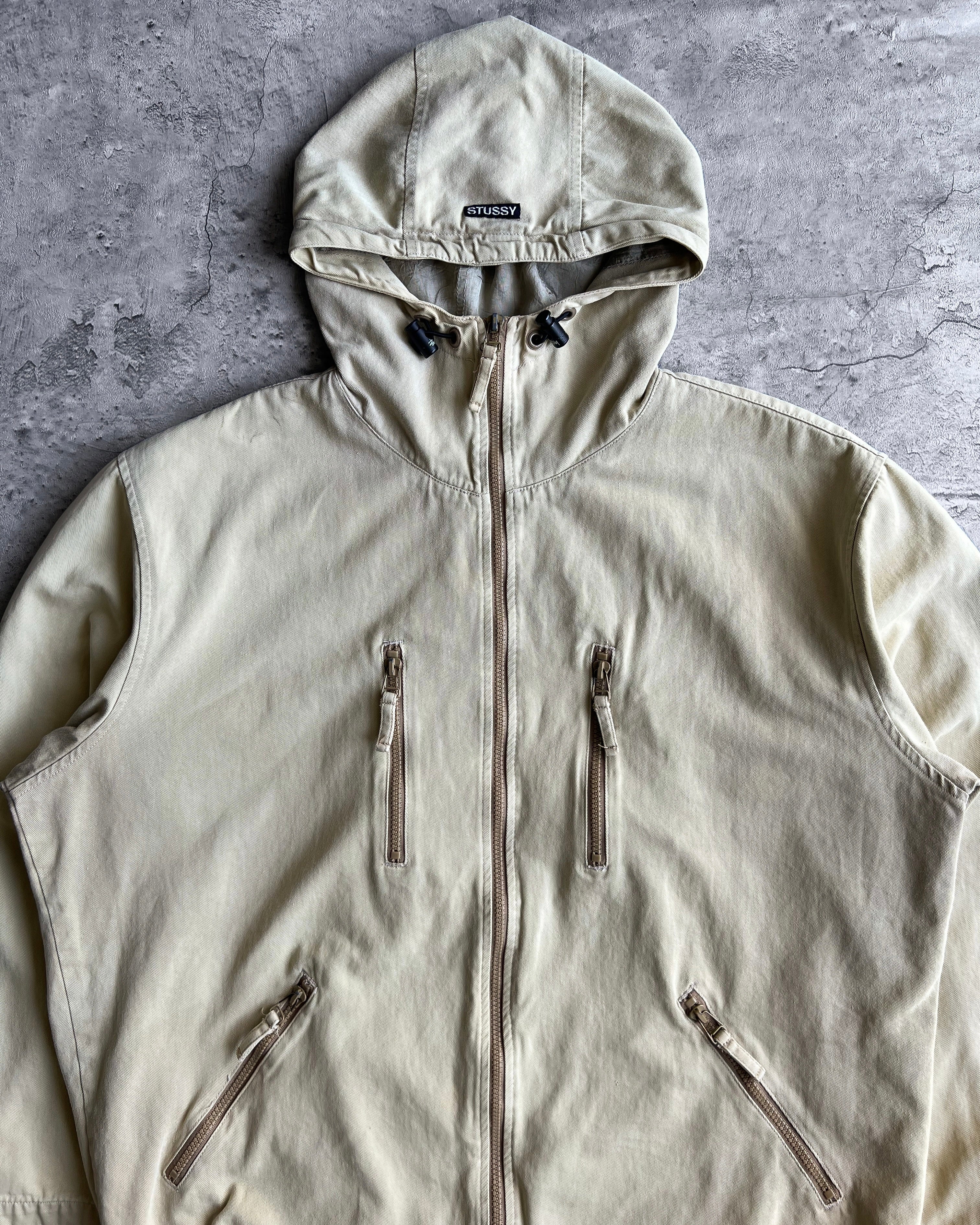 1990S/2000S CREAM STUSSY HOODED UTILITY JACKET (L)