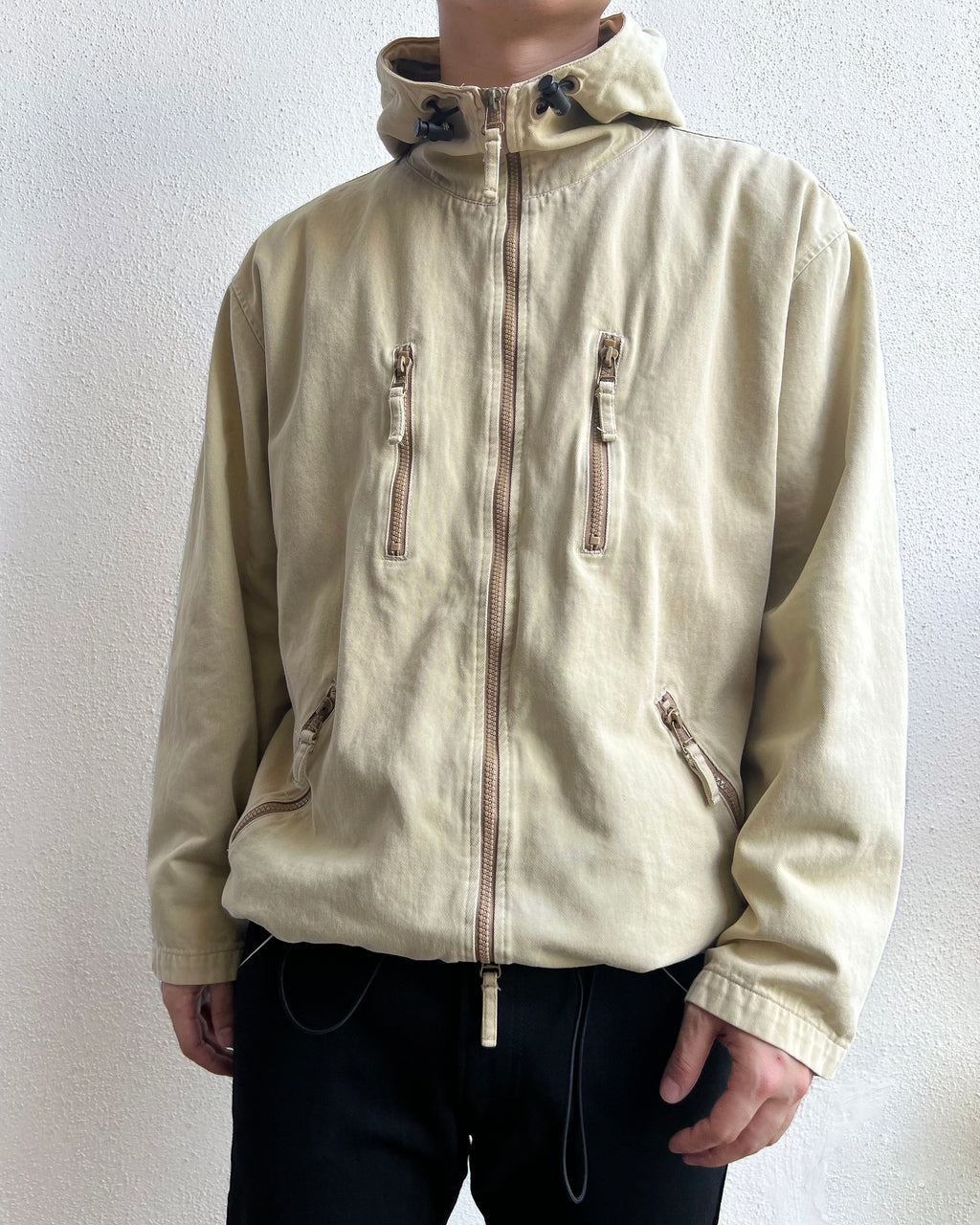 1990S/2000S CREAM STUSSY HOODED UTILITY JACKET (L)