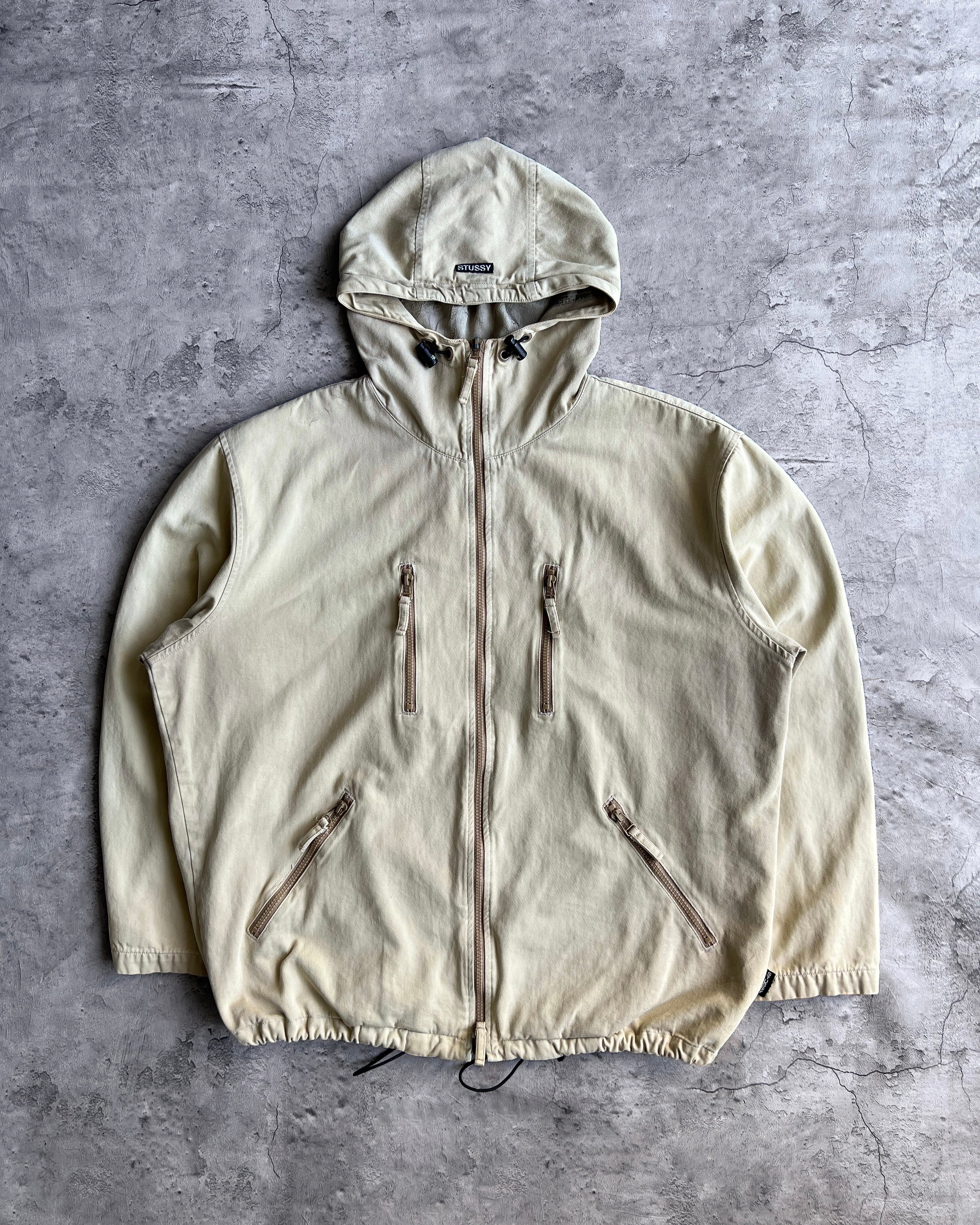 1990S/2000S CREAM STUSSY HOODED UTILITY JACKET (L)