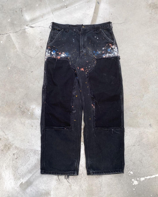 1990s Destroyed/Painted Black Carhartt Double Knee Pants