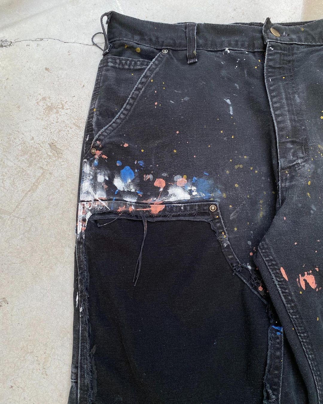 1990s Destroyed/Painted Black Carhartt Double Knee Pants