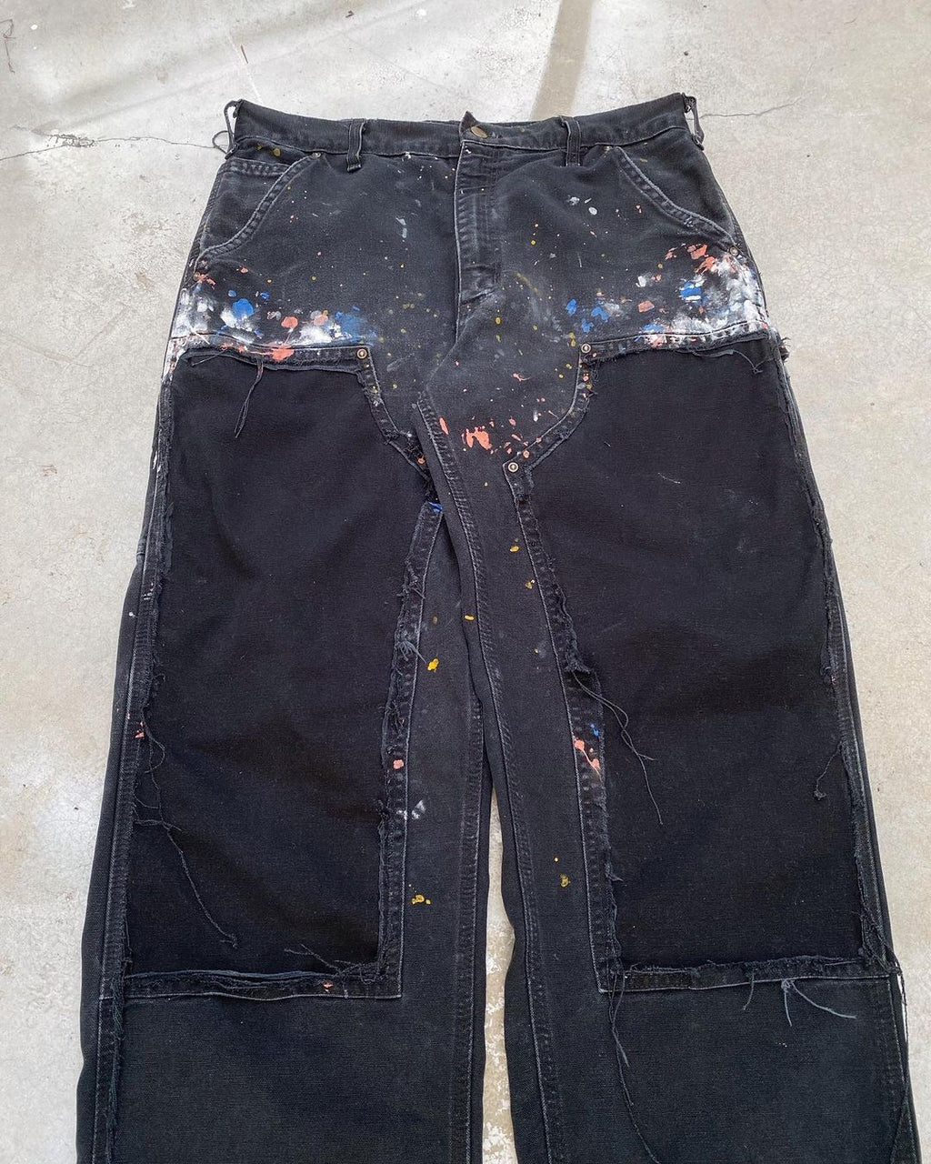 1990s Destroyed/Painted Black Carhartt Double Knee Pants