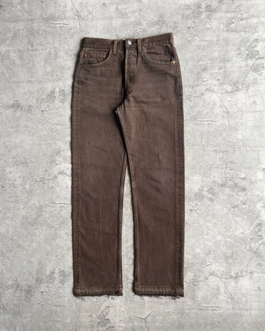 1990S BROWN LEVI'S 501 RELEASED HEM JEANS (32X33)