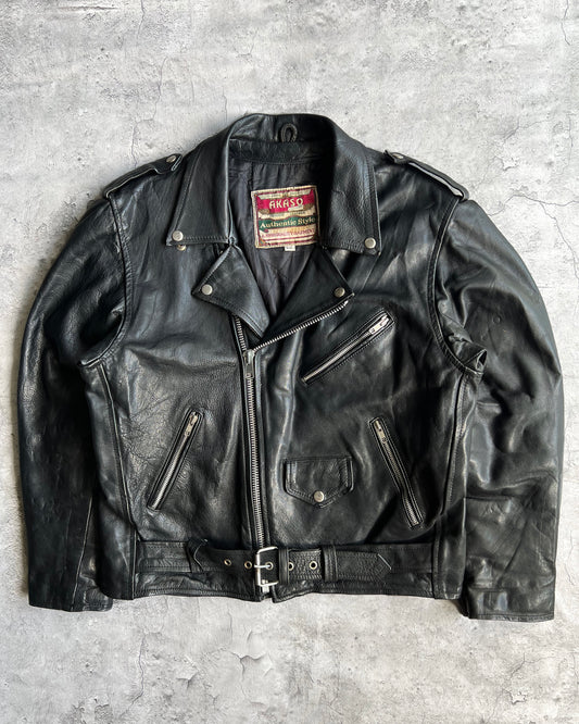 1980S BLACK BIKER LEATHER JACKET (M/L)