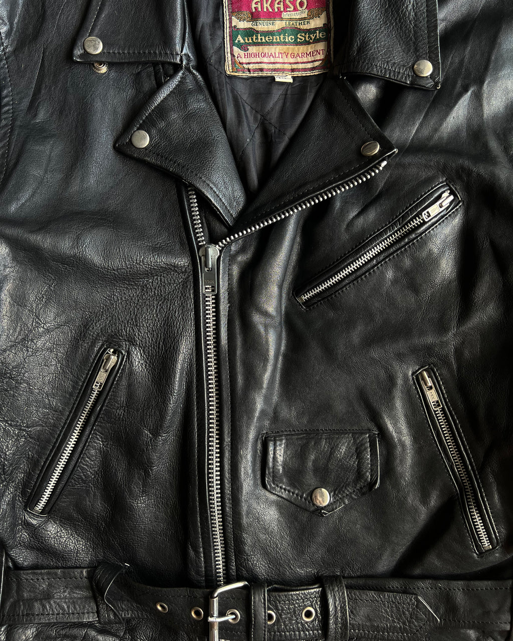 1980S BLACK BIKER LEATHER JACKET (M/L)