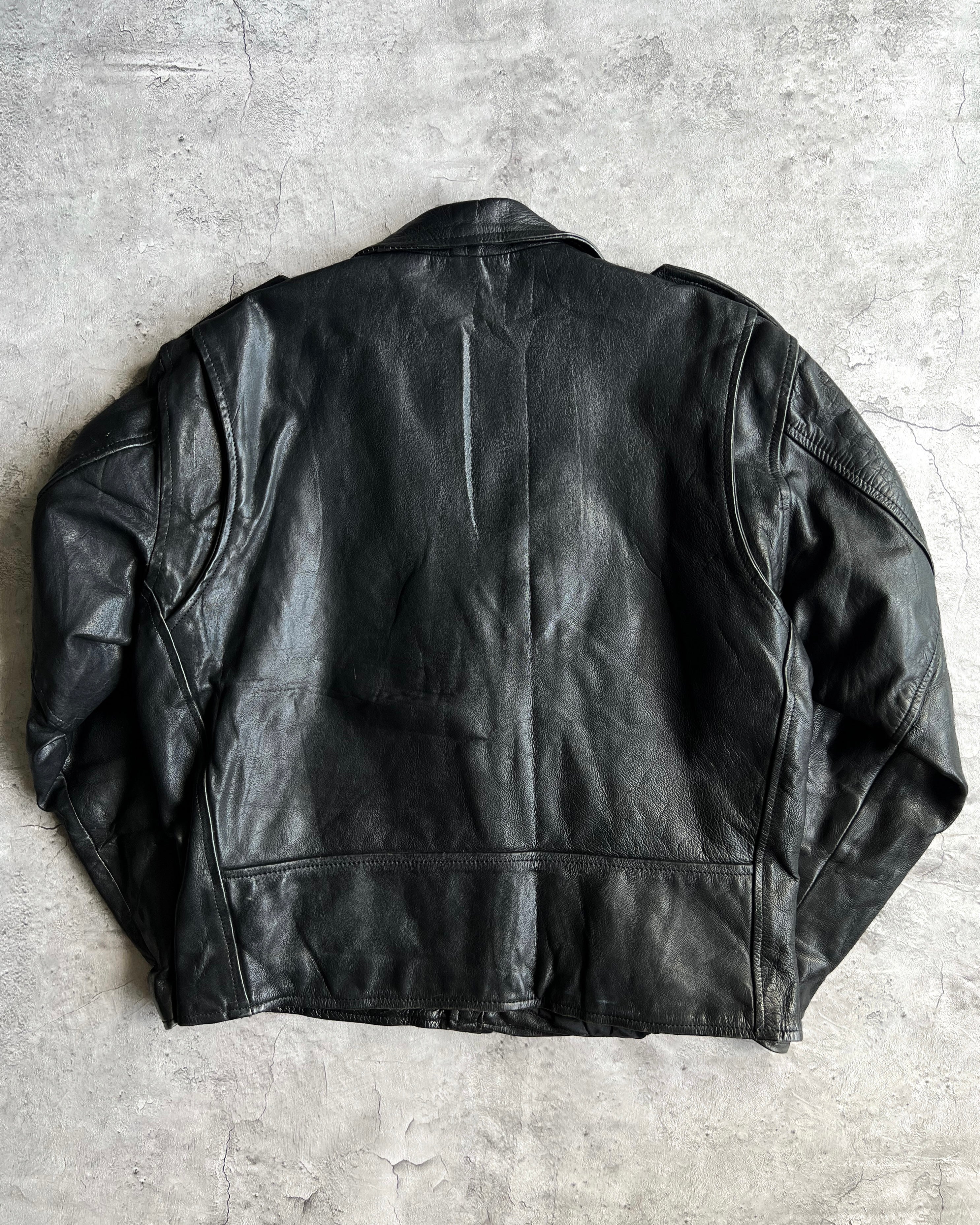 1980S BLACK BIKER LEATHER JACKET (M/L)