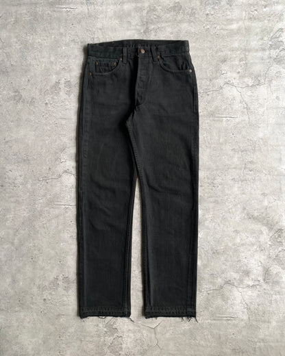 1980S BLACK OVERDYED LEVI'S 501 RELEASED HEM JEANS (30X30)