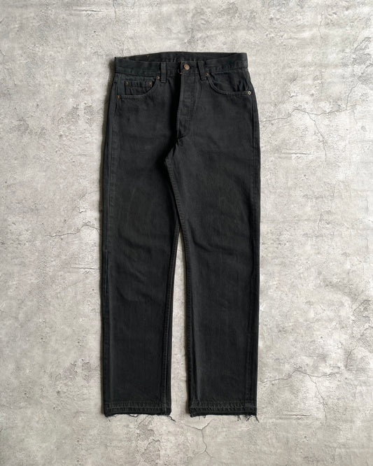 1980S BLACK OVERDYED LEVI'S 501 RELEASED HEM JEANS (30X30)