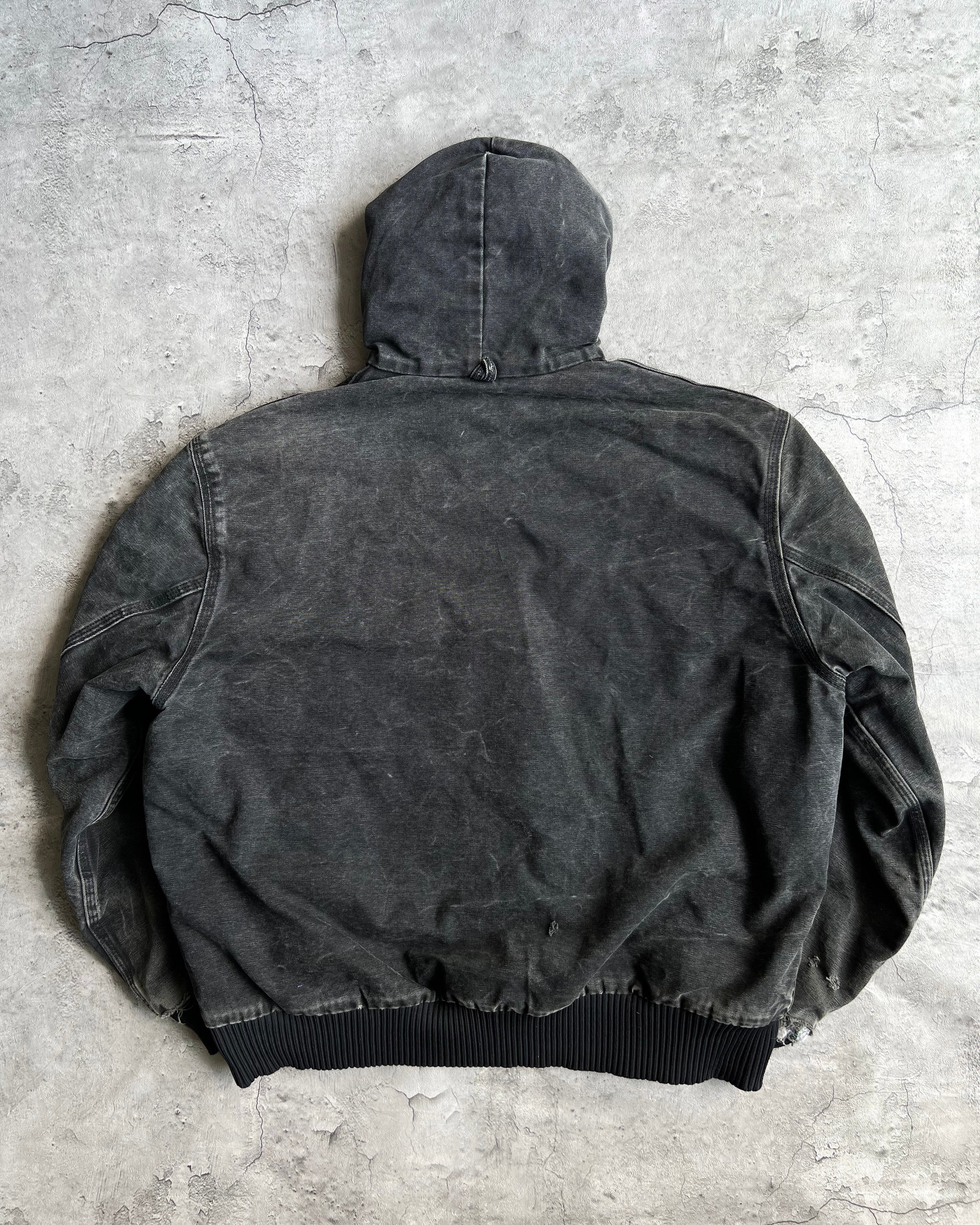 1990S BLACK STONE WASHED CARHARTT HOODED WORK JACKET (L/XL)