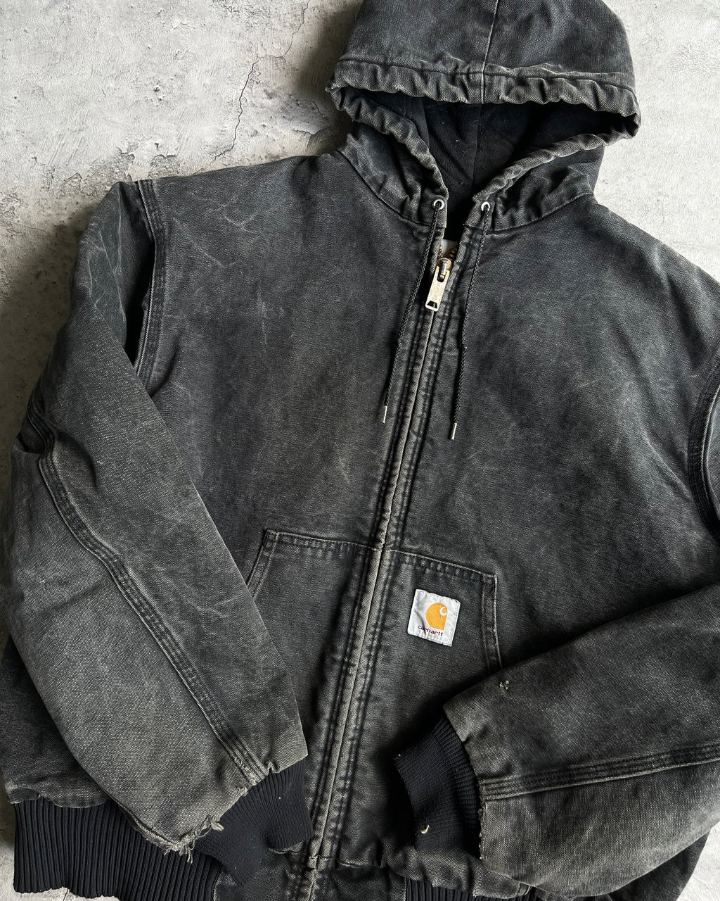1990S BLACK STONE WASHED CARHARTT HOODED WORK JACKET (L/XL)