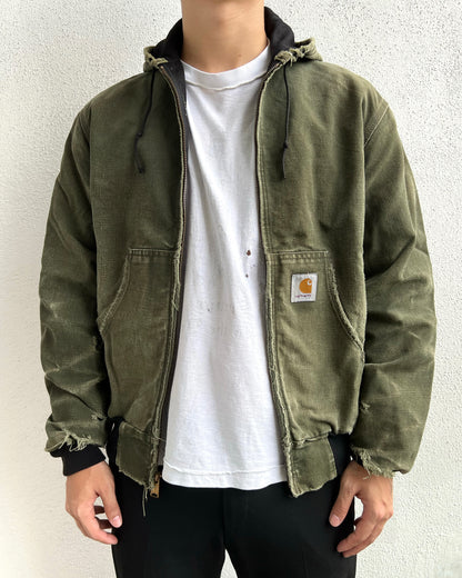 1990S DISTRESSED FADED GREEN CARHARTT HOODED WORK JACKET (S-L)