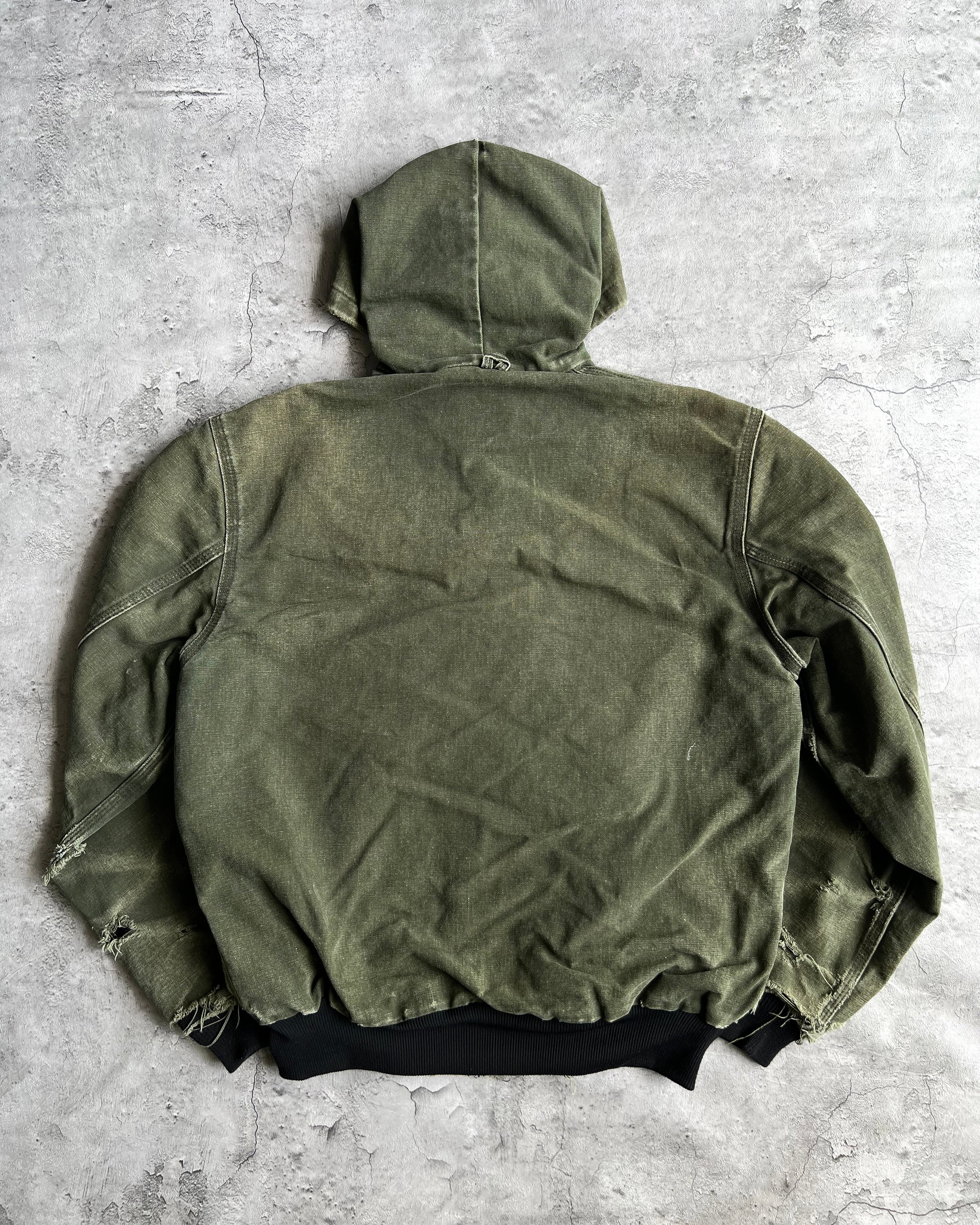 1990S DISTRESSED FADED GREEN CARHARTT HOODED WORK JACKET (S-L)