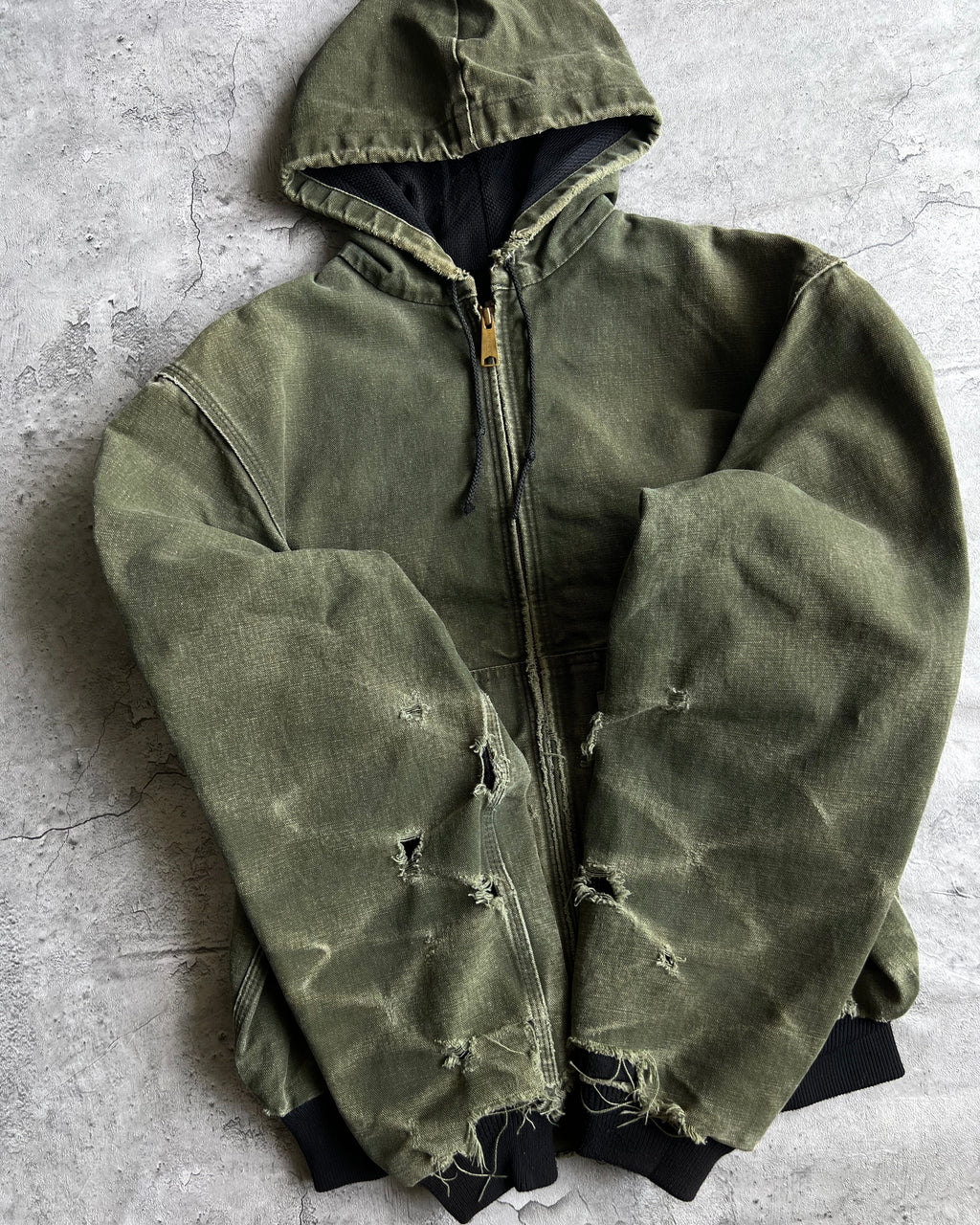 1990S DISTRESSED FADED GREEN CARHARTT HOODED WORK JACKET (S-L)